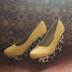 Tan with leopard print wedge heels